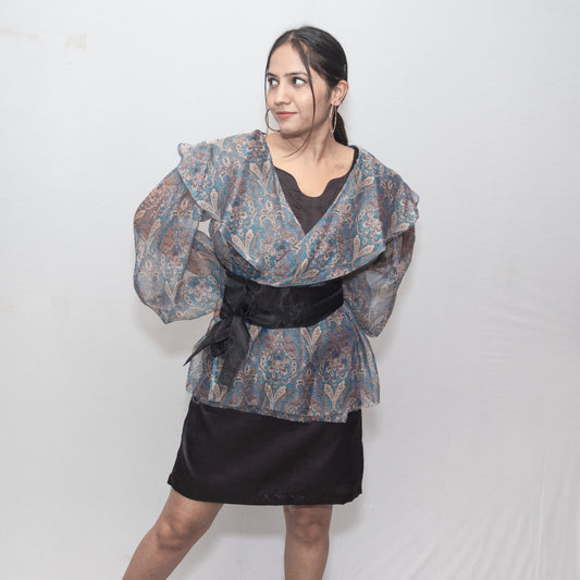 ORGANZA SHRUG WITH BLACK DRESS